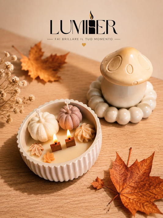 Set Autunnale Completo: Contenitore Zucche & Fungo con Vassoio in Eco-Resina | LumiHer