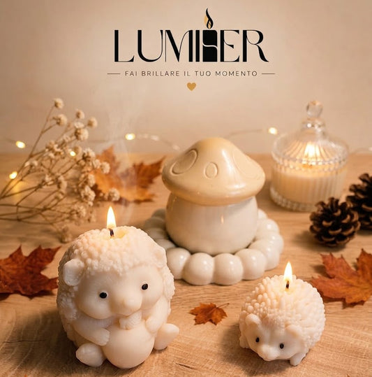 Set Autunnale "Ricci & Fungo" in Cera di Soia e Eco-Resina | LumiHer