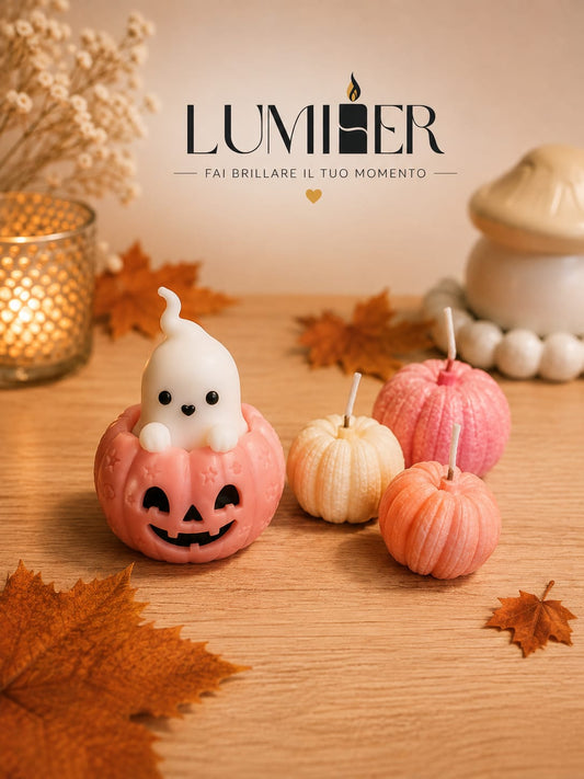 Candela Fantasmino in Zucchetta con Zucche Autunnali | LumiHer